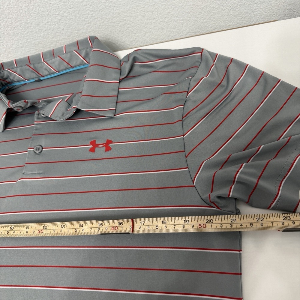 Under Armour Men's Loose Heat Gear golf polo shirt Large Activewear Gray Striped - Picture 7 of 10